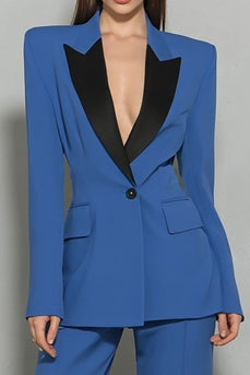 2 Piece Dark Blue Peak Lapel One Button Business Suits with Sleeves