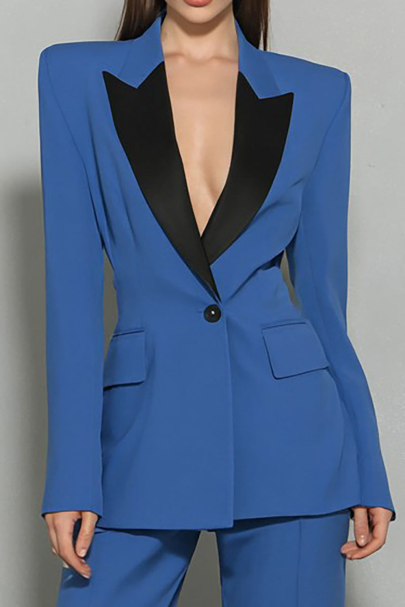 Load image into Gallery viewer, 2 Piece Dark Blue Peak Lapel One Button Business Suits with Sleeves