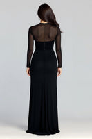 Load image into Gallery viewer, Illusion High Neck Sheath Long Sleeves Black Tie Dress with Slit