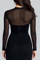 Load image into Gallery viewer, Illusion High Neck Sheath Long Sleeves Black Tie Dress with Slit