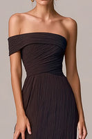 Load image into Gallery viewer, Coffee Asymmetrical Neck Sheath Long Formal Dress with Slit