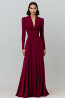 Load image into Gallery viewer, Burgundy V-Neck Long Sleeves Pleated Formal Dress
