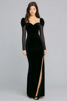 Load image into Gallery viewer, Black Velvet Long Sleeves Mermaid Holiday Party Dress with Slit