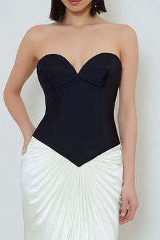 Black and White Ruched Sweetheart Long Corset Formal Dress