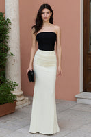 Load image into Gallery viewer, Black and White Patchwork Mermaid Strapless Maxi Formal Dress
