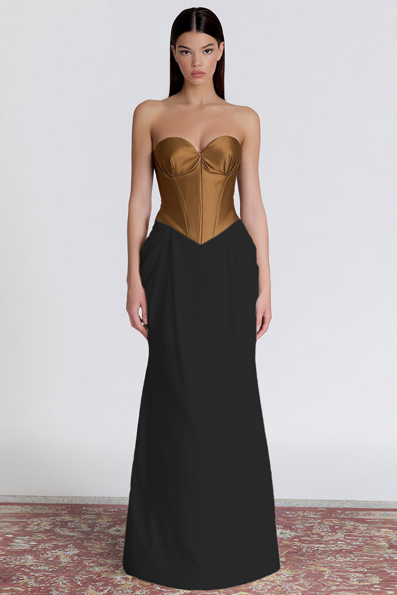 Load image into Gallery viewer, Brown and Ivory Sweetheart Patchwork Long Corset Formal Dress