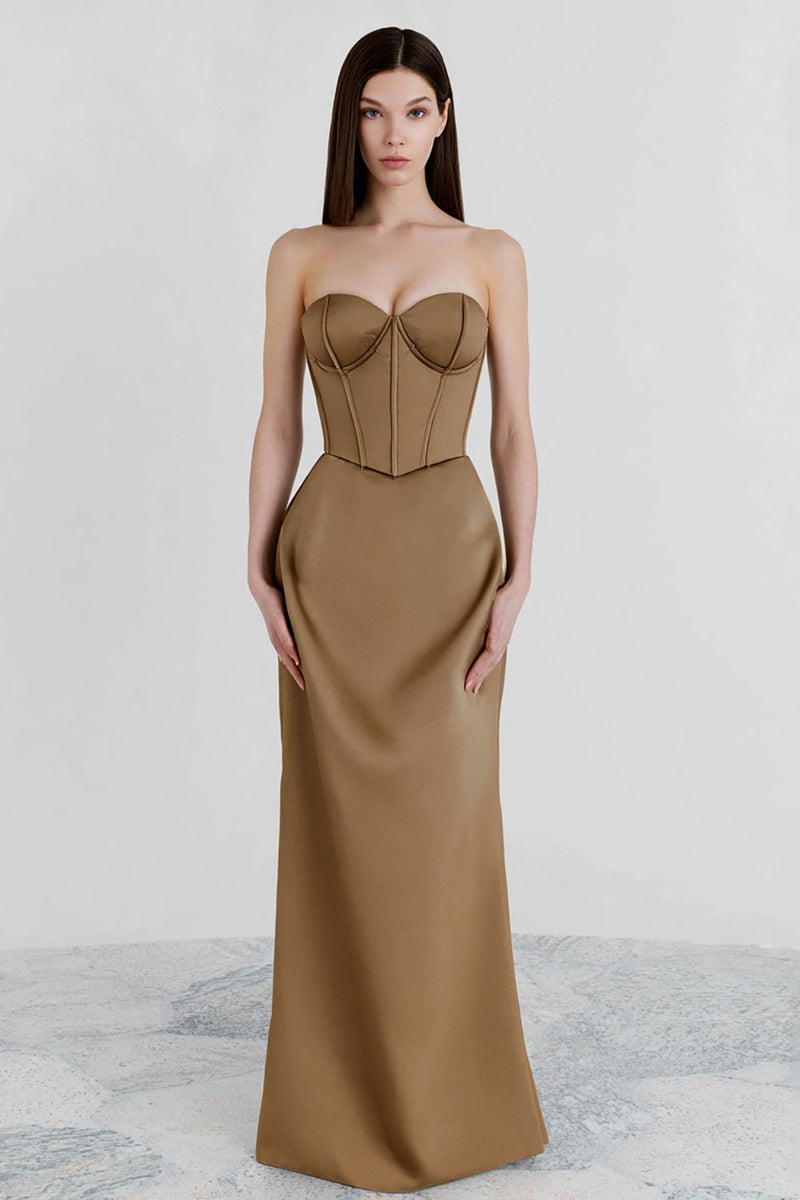 Load image into Gallery viewer, Mermaid Brown Sweetheart Long Corset Formal Dress