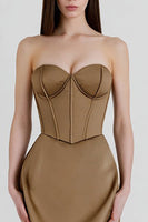 Load image into Gallery viewer, Mermaid Brown Sweetheart Long Corset Formal Dress