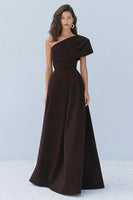 Load image into Gallery viewer, One Shoulder Coffee A-Line Long Formal Dress