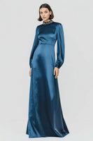 Load image into Gallery viewer, Sparkly Dark Blue A-Line High Neck Long Formal Dress with Beading