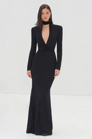 Load image into Gallery viewer, Black High Neck Long Sleeves Mermaid Formal Dress with Keyhole