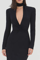 Load image into Gallery viewer, Black High Neck Long Sleeves Mermaid Formal Dress with Keyhole