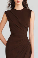 Load image into Gallery viewer, Coffee Crew Neck Ruched Mermaid Long Formal Dress