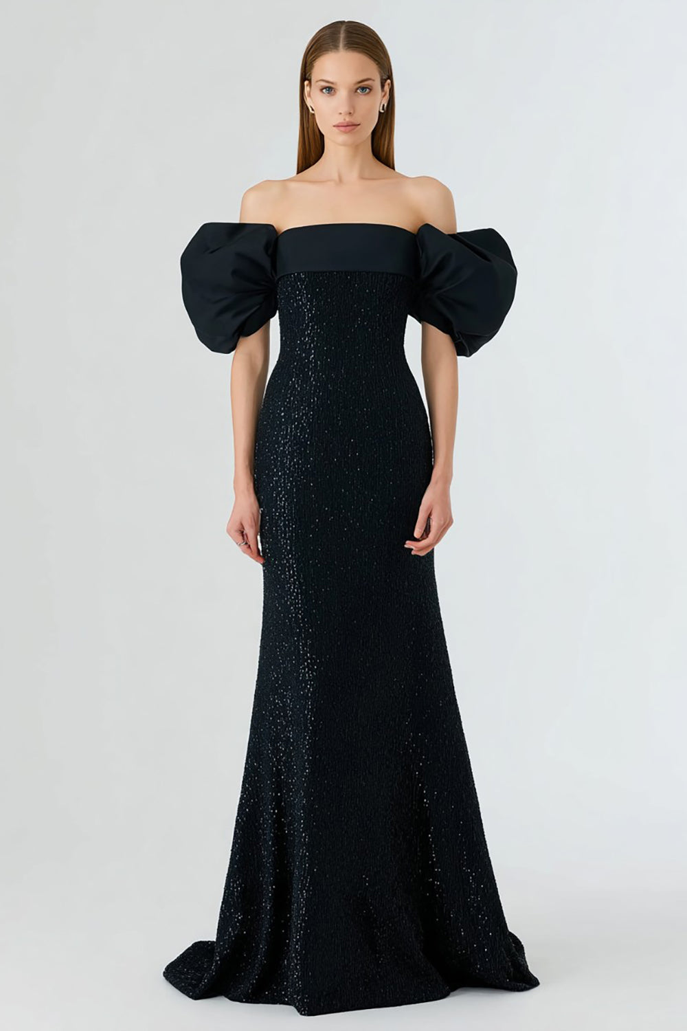Sparkly Black Mermaid Off the Shoulder Long Formal Dress