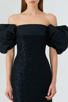 Load image into Gallery viewer, Sparkly Black Mermaid Off the Shoulder Long Formal Dress