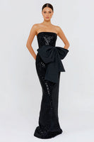 Load image into Gallery viewer, Sparkly Black Mermaid Sequin Long Formal Dress with Bow