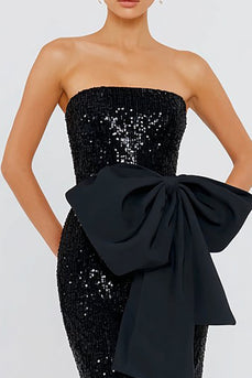 Sparkly Black Mermaid Sequin Long Formal Dress with Bow