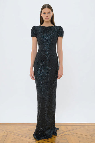 Sparkly Black Mermaid Sequin Long Formal Dress with Sleeves