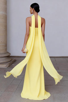 Yellow Strapless Sheath Neck Scarf Long Formal Dress