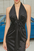 Load image into Gallery viewer, Halter Neck Ruched Sheath Long Black Tie Dress
