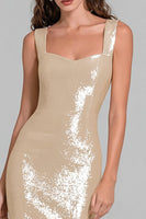 Load image into Gallery viewer, Sparkly Champagne Sequin Mermaid Long Formal Dress with Slit