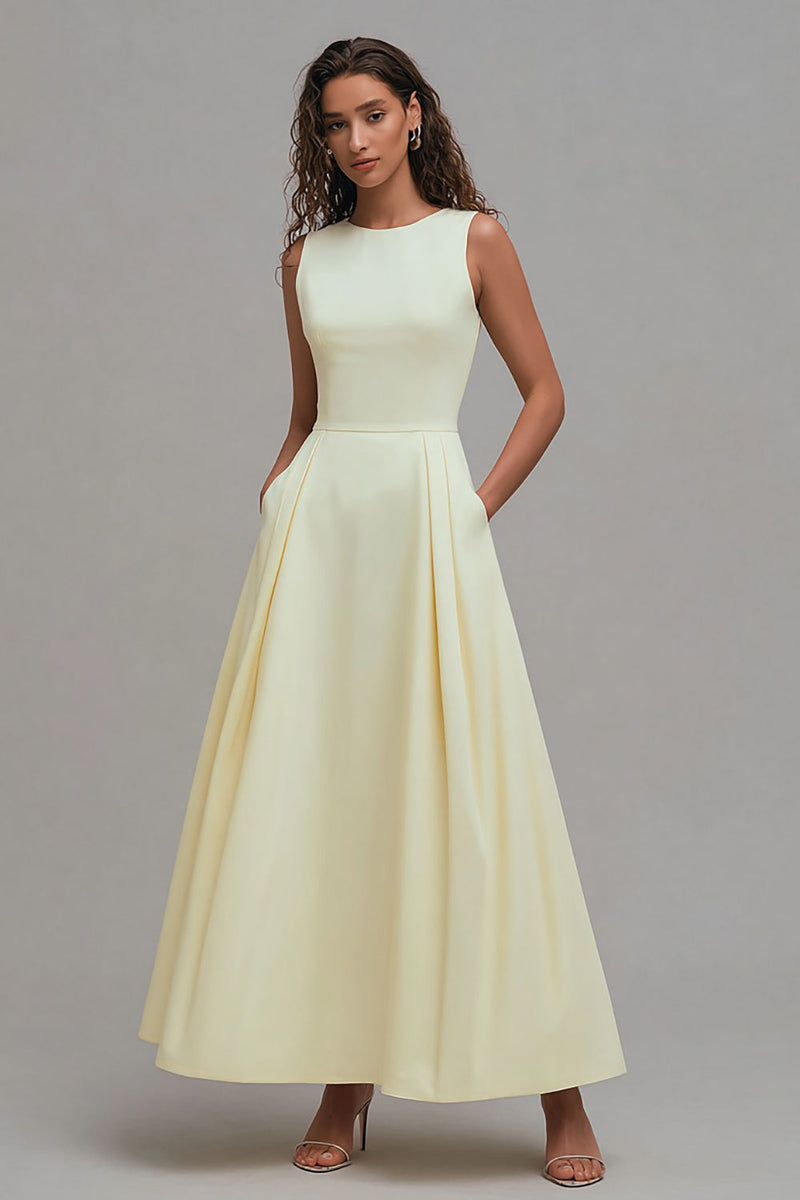Load image into Gallery viewer, Daffodil Crew Neck A-Line Sleeveless Long Formal Dress