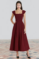 Load image into Gallery viewer, Burgundy Square Neck A-Line Long Formal Dress