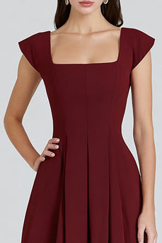 Burgundy Square Neck A-Line Long Formal Dress