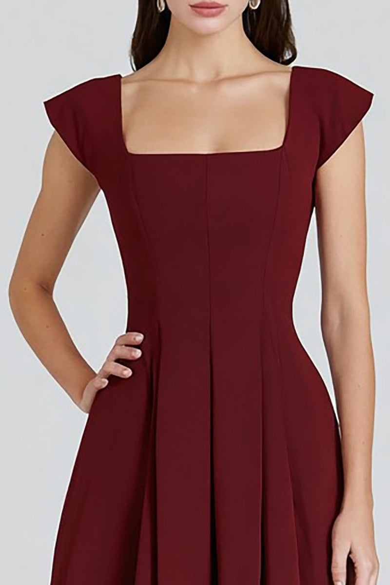 Load image into Gallery viewer, Burgundy Square Neck A-Line Long Formal Dress