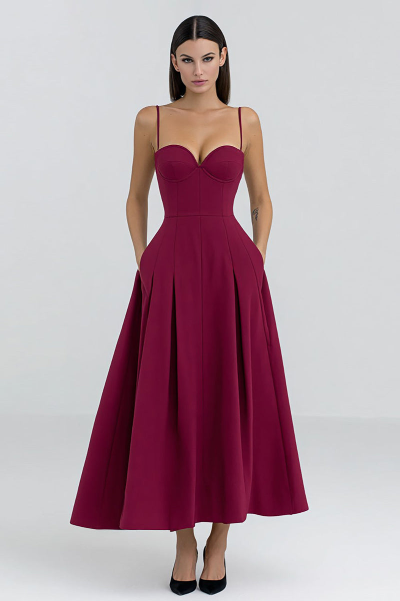 Load image into Gallery viewer, Burgundy Spaghetti Straps A-Line Long Formal Dress