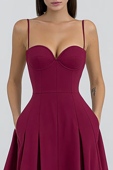 Burgundy Spaghetti Straps A-Line Long Formal Dress