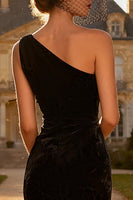 Load image into Gallery viewer, Black Mermaid Velvet Midi Holiday Party Dress