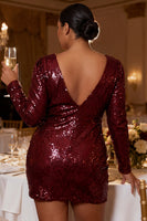 Load image into Gallery viewer, Sparkly Burgundy Bodycon Short Sequin Cocktail Dress with Sleeves