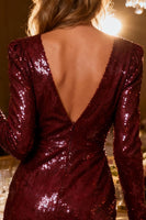Load image into Gallery viewer, Sparkly Burgundy Bodycon Short Sequin Cocktail Dress with Sleeves