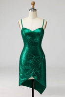 Load image into Gallery viewer, Sparkly Dark Green Spaghetti Straps Sequin Short Cocktail Dress