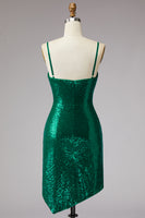 Load image into Gallery viewer, Sparkly Dark Green Spaghetti Straps Sequin Short Cocktail Dress