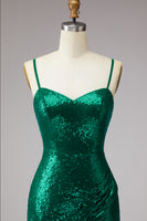 Load image into Gallery viewer, Sparkly Dark Green Spaghetti Straps Sequin Short Cocktail Dress