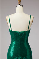 Load image into Gallery viewer, Sparkly Dark Green Spaghetti Straps Sequin Short Cocktail Dress