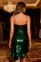 Load image into Gallery viewer, Sparkly Dark Green Spaghetti Straps Sequin Short Cocktail Dress