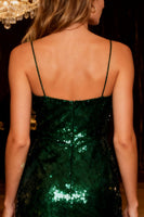 Load image into Gallery viewer, Sparkly Dark Green Spaghetti Straps Sequin Short Cocktail Dress