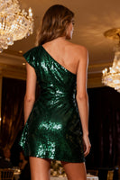 Load image into Gallery viewer, Sparkly Dark Green Sequin Bodycon Short Cocktail Dress with Sash