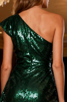 Load image into Gallery viewer, Sparkly Dark Green Sequin Bodycon Short Cocktail Dress with Sash