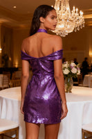 Load image into Gallery viewer, Sparkly Purple Bodycon Sequin Short Cocktail Dress