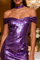 Load image into Gallery viewer, Sparkly Purple Bodycon Sequin Short Cocktail Dress