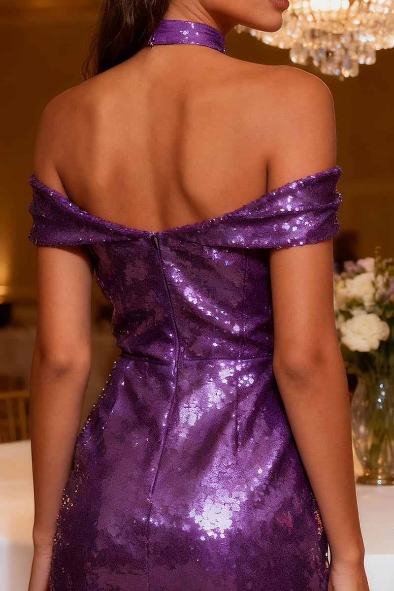 Load image into Gallery viewer, Sparkly Purple Bodycon Sequin Short Cocktail Dress