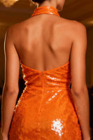 Load image into Gallery viewer, Sparkly Orange Bodycon Backless Sequin Short Cocktail Dress