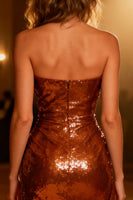 Load image into Gallery viewer, Sparkly Burnt Orange Bodycon Sequin Short Corset Cocktail Dress
