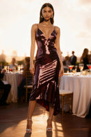 Load image into Gallery viewer, Sparkly Burgundy V-Neck Midi Sequin Holiday Party Dress with Ruffles