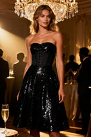 Load image into Gallery viewer, Sparkly Black Sequin Sweetheart A Line Short Corset Cocktail Dress