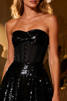 Load image into Gallery viewer, Sparkly Black Sequin Sweetheart A Line Short Corset Cocktail Dress